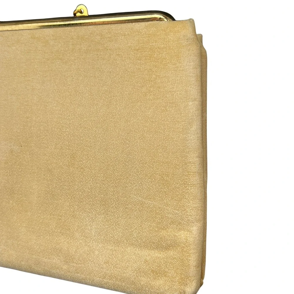 Vintage Style Clutch Champagne Satin Evening Bag Gold Chain Large